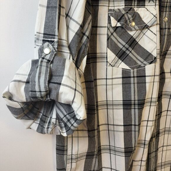 HELIX RIde Hard Black White Plaid Long Sleeve XLarge Shirt Pearl Snaps - Picture 7 of 11